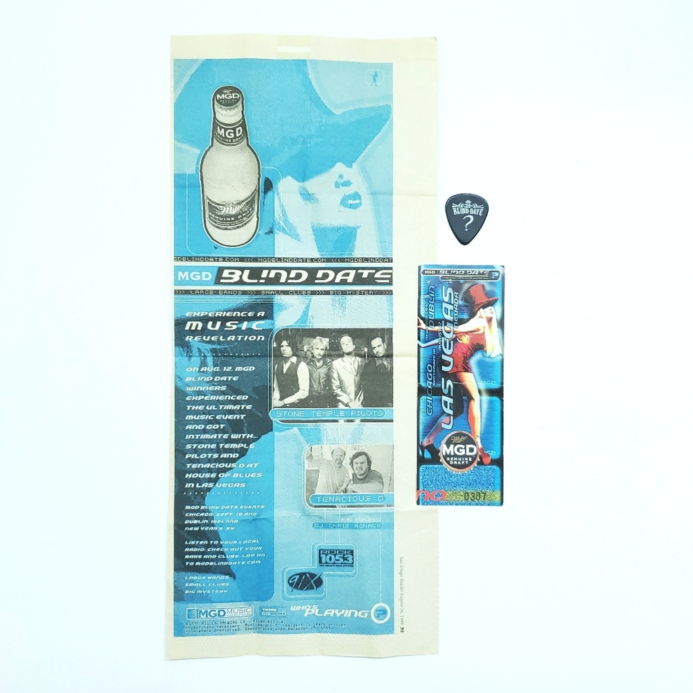 Stone Temple Pilots Tenacious-D Miller Blind Date Concert Ticket & Guitar Pick